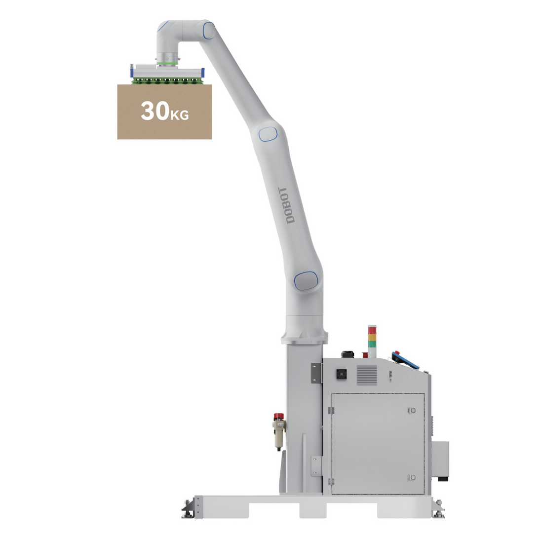 Dobot CR30H palletizing workstation with vacuum gripper handling a 30 kg box