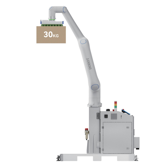 Dobot CR30H palletizing workstation with vacuum gripper handling a 30 kg box