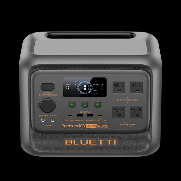 BLUETTI Premium 100 V2 Portable Power Station front view with US NEMA outlets
