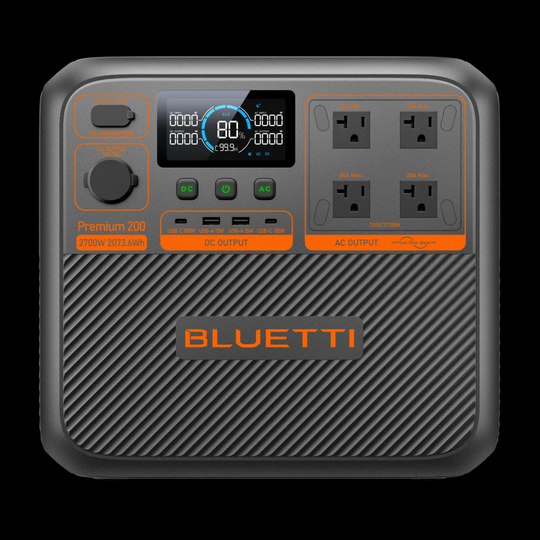 BLUETTI Premium 200 V2 Portable Power Station front view with display and outlets