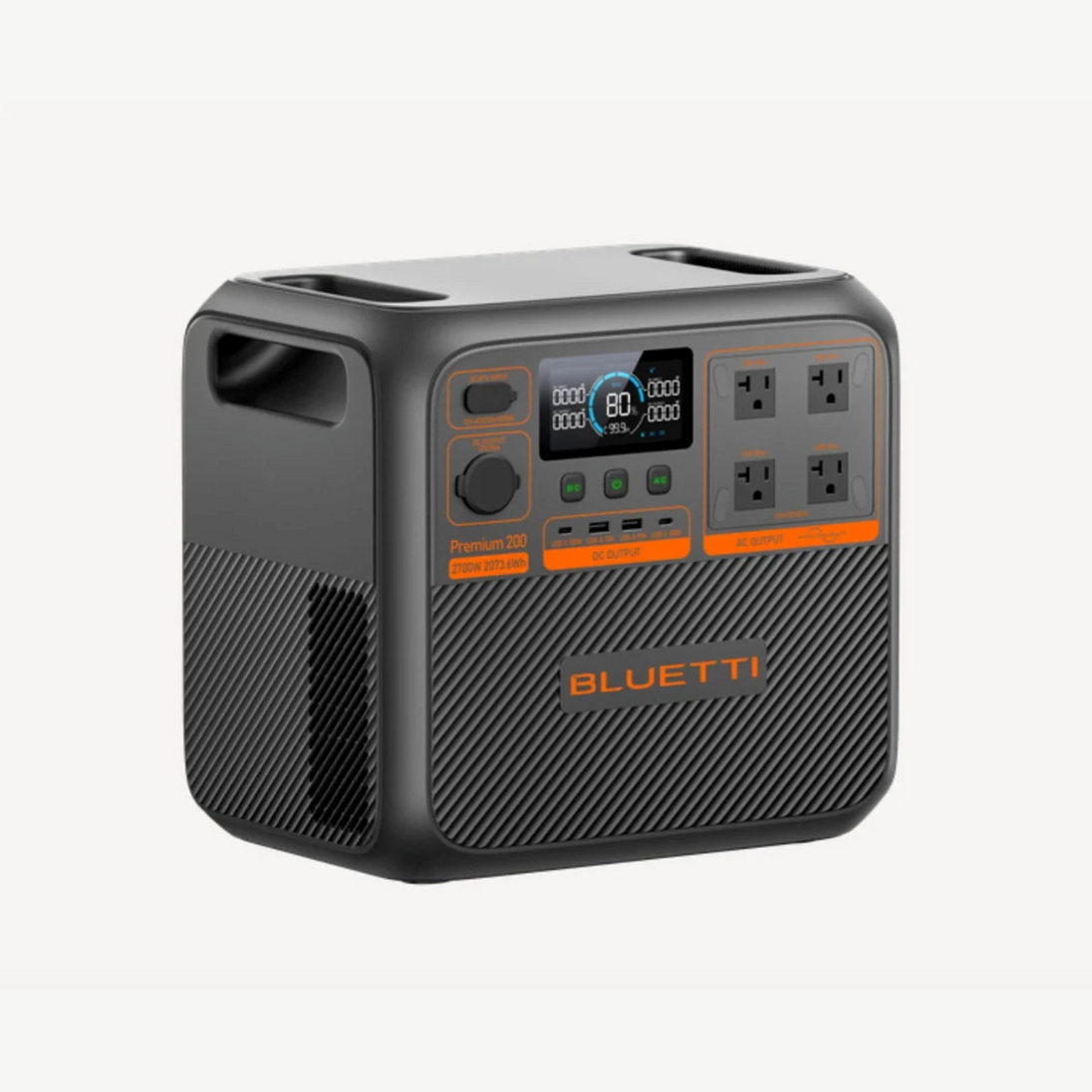 BLUETTI Premium 200 V2 Portable Power Station angled view with carry handles